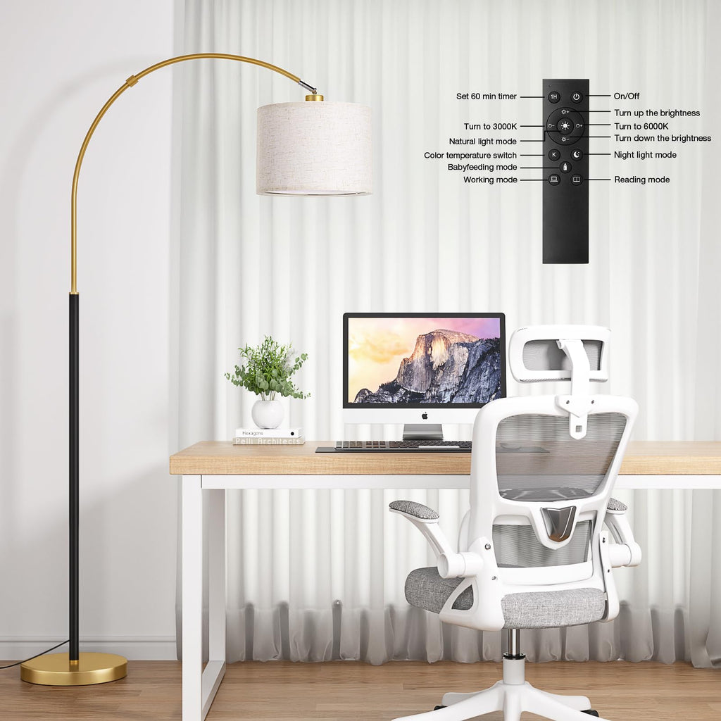 Dimmable Arc Floor Lamp with Remote, Color Temperatures and Brightness Adjustable, Arched Floor Lamp with Rotating