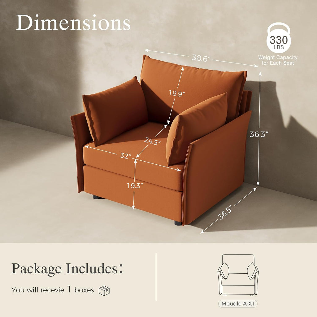 Oversized Velvet Accent Chair with Removable Covers, Extra Deep Seat & Wide Reading Chair with 2 Pillows , High Back