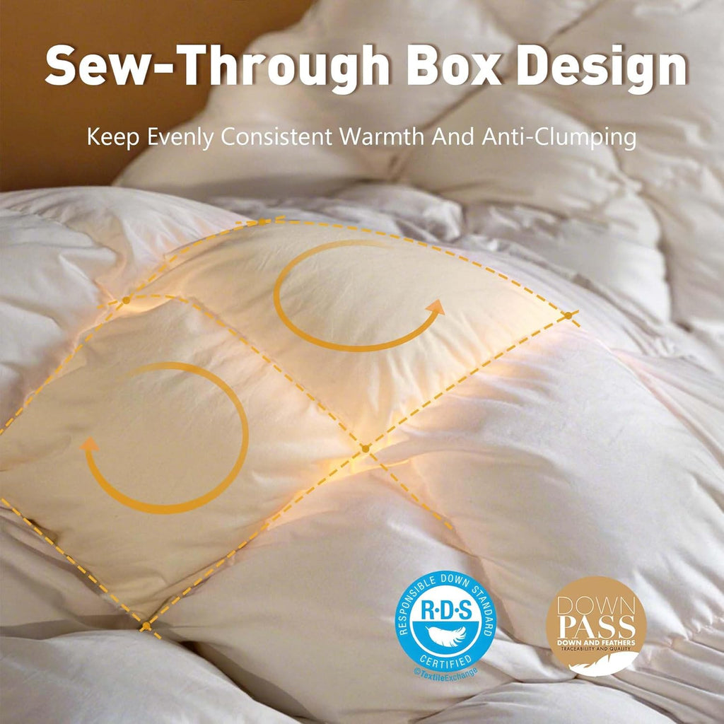 Breathable White Goose Down Fiber Comforter Queen 90”x90”, Super Cozy and Soft Hotel Quilted Duvet I
