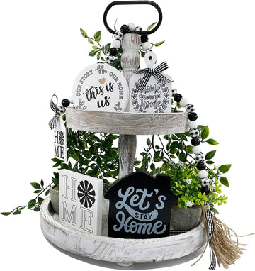 Farmhouse 2 Tiered Tray Decor Stand Wood Tray Decorations