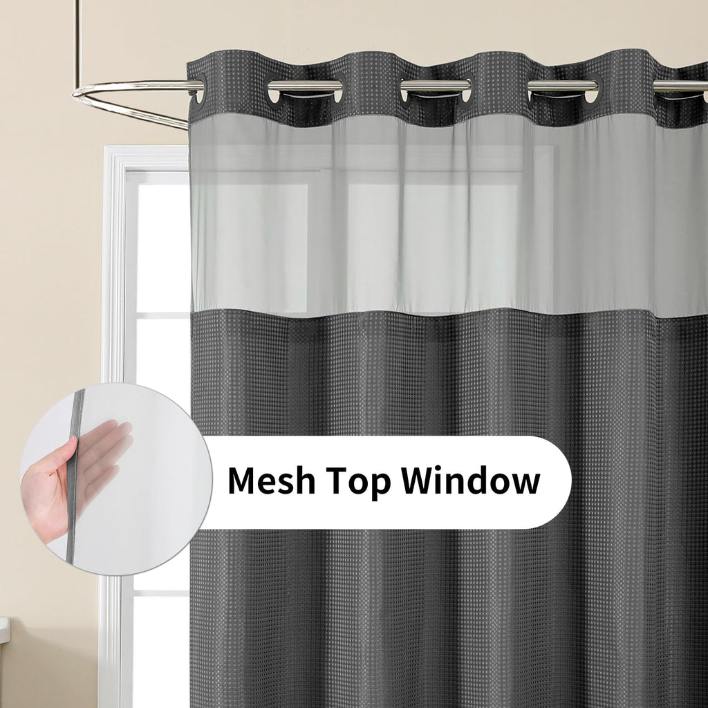 Charcoal Grey No Hook Waffle Shower Curtain Set, 36 x 75 Inch