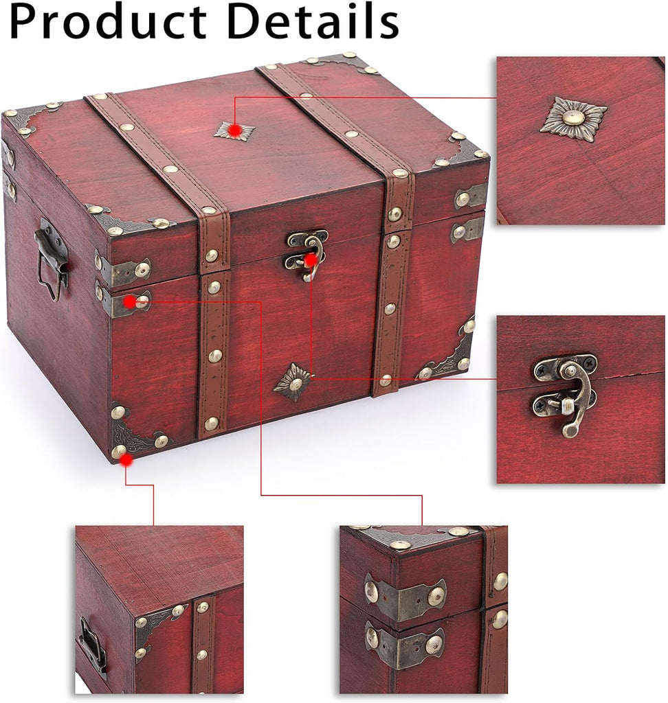 Vintage Treasure Chest, Pirate Keepsakes Box for Gifts, Wooden Storage Box Decorative for Jewelry Pearl Trinkets