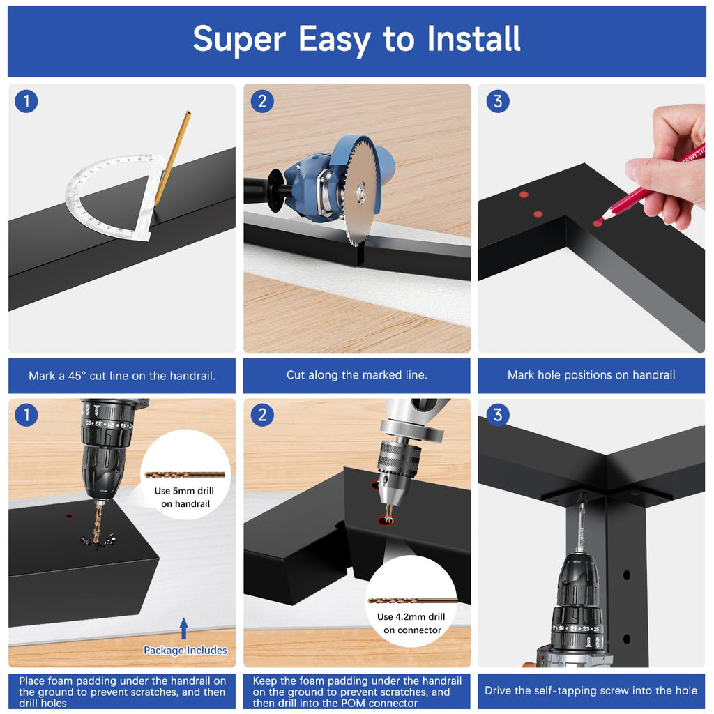 90° Corner Connector for L Shape 2.36" W x 1.18" H Black Handrail