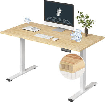 E6 Bamboo 3-Stage Dual Motor Electric Standing Desk 55 x 28 Sit Stand Up Desk, Holds 220 lbs, Adjustable Height w/