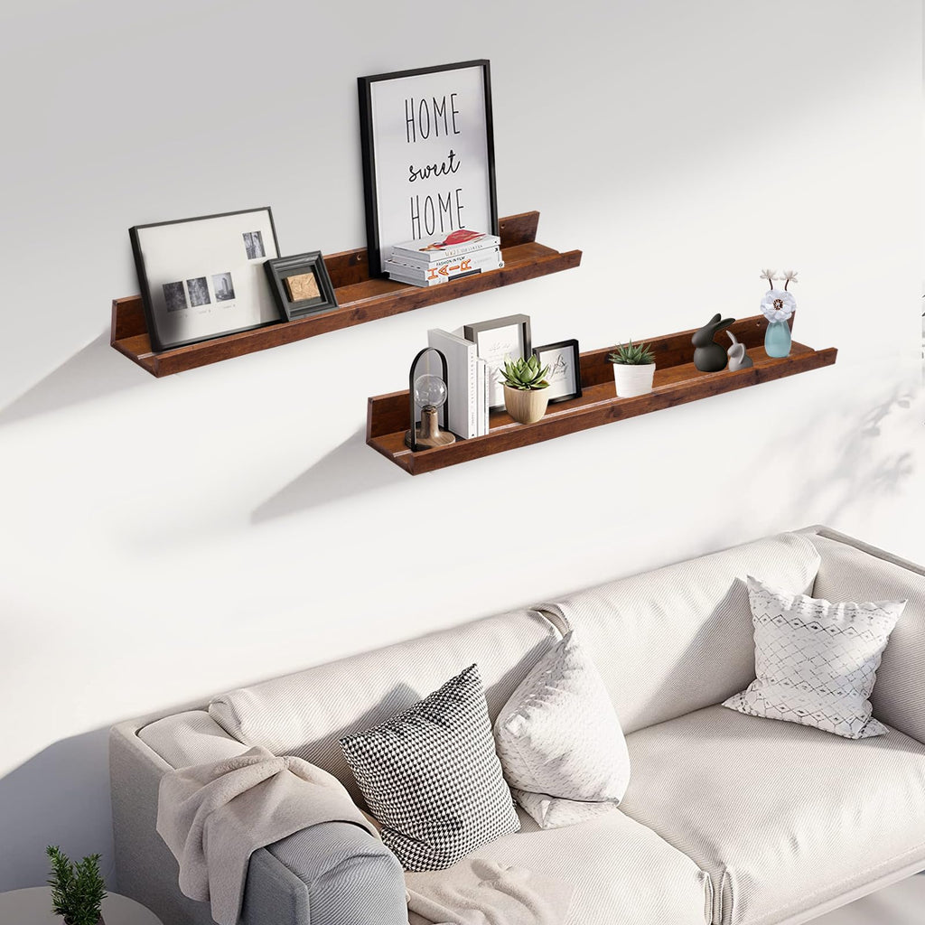 35.4" Large Floating Shelves Wood Wall Shelf with Lip, 2Pcs, Brown