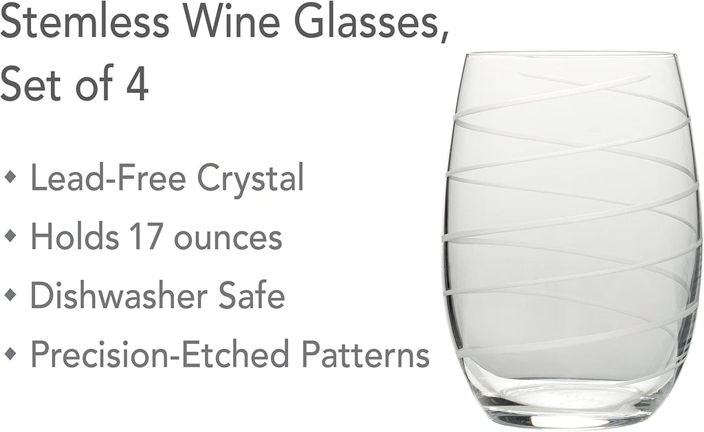 Cheers Stemless Wine Glasses, Set of 4, 17-Ounce Clear Glasses, Durable and Elegant, Perfect for Red or White Wine