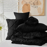 Queen Comforter Set 7 Pieces Bed in A Bag Black Luxury Soft Queen Bed Set Pintuck Pinch Pleat Bedding Sets with
