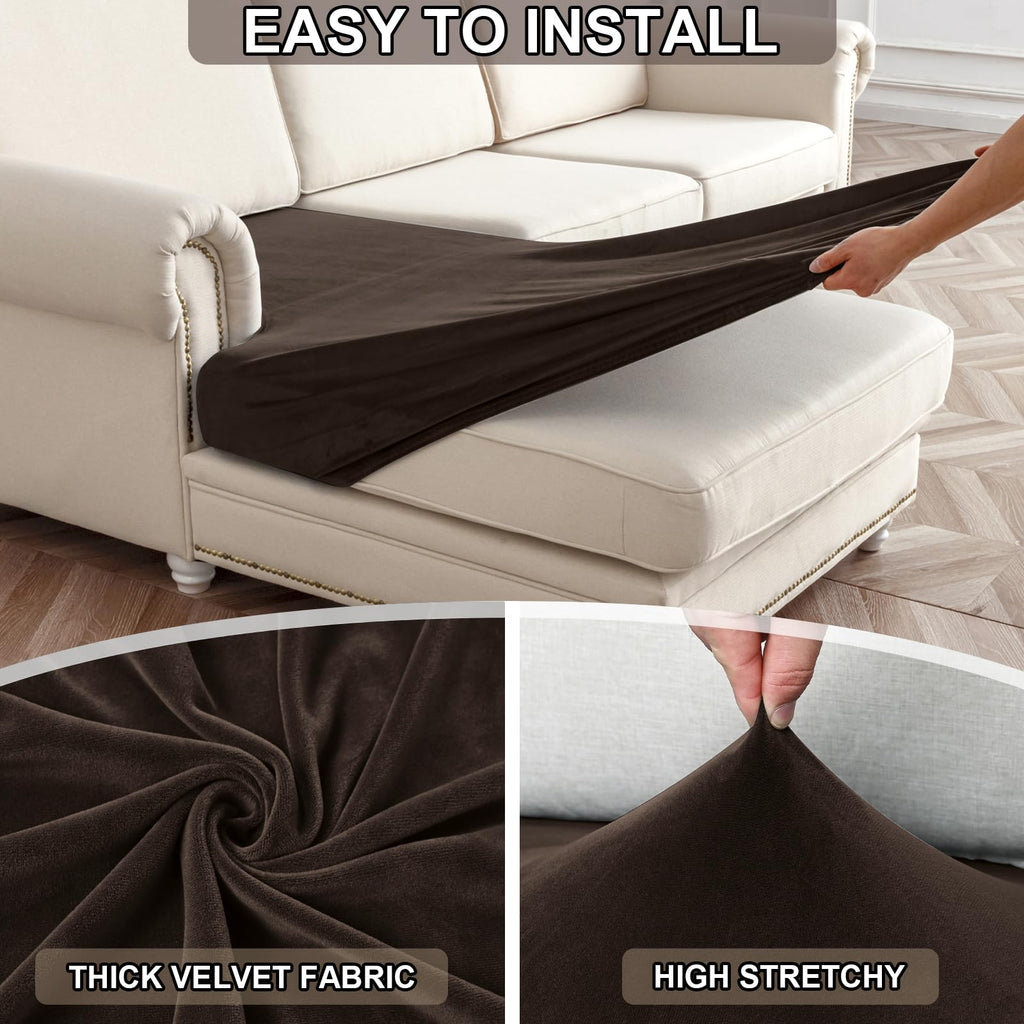 Waterproof Couch Cushion Covers Thick Velvet Fabric Washable Sofa Slipcovers 2 Pieces Individual Sectional Couch