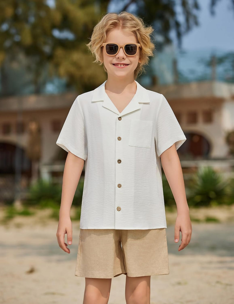 Boys Short Sleeve Button Down Shirt Texture Summer Beach Shirts