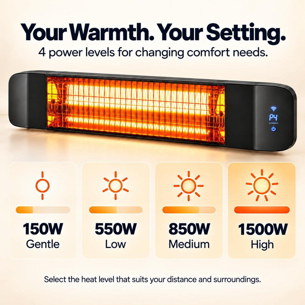 Electric Infrared Patio Heater, WiFi Wall-Mount, Black