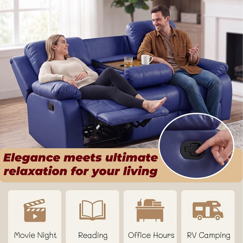 Leather Recliner Sofa Set, Leather Reclining Couch Furniture Sets, Purple Recliner Couch with 5 Recliners
