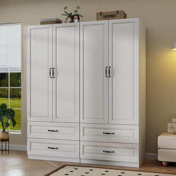 White Armoire Wardrobe Closet with 4 Drawers, 75" H x 63" W Armoire