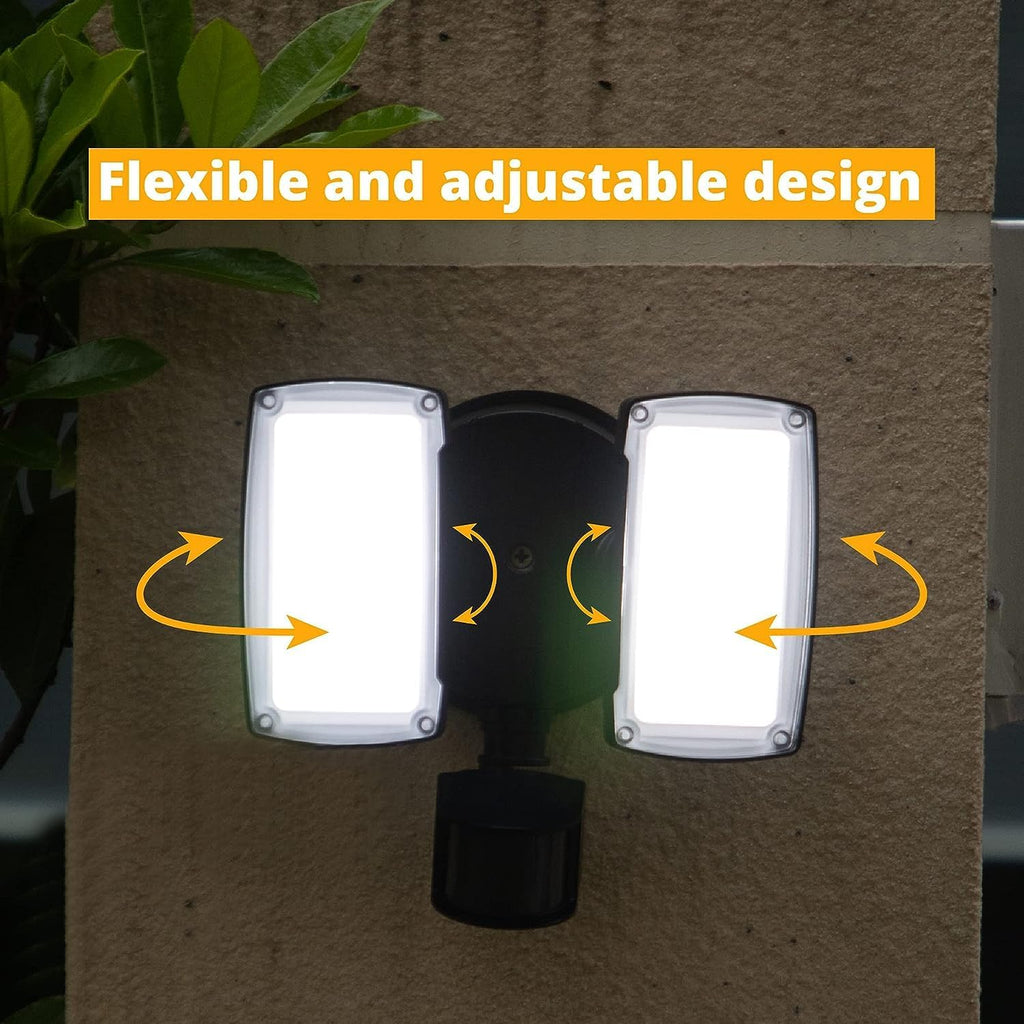 2 Pack 19W LED Flood Light Motion Sensor Outdoor, 2 Adjustable Head, 2000LM, 5000K, IP65 Waterproof, Dusk to Dawn