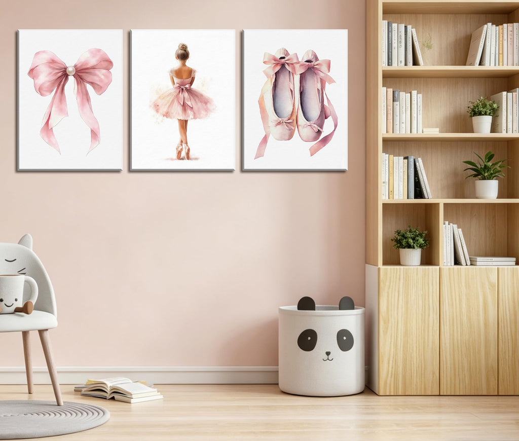 3-Piece Pink Ballet Girl Canvas Wall Art, 12x16 Inch
