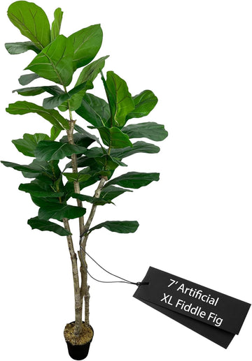 Handmade 7ft Oversized Fiddle Leaf Fig Ficus Lyrata Artificial Tree with Ethically Sourced Real Wood Trunks