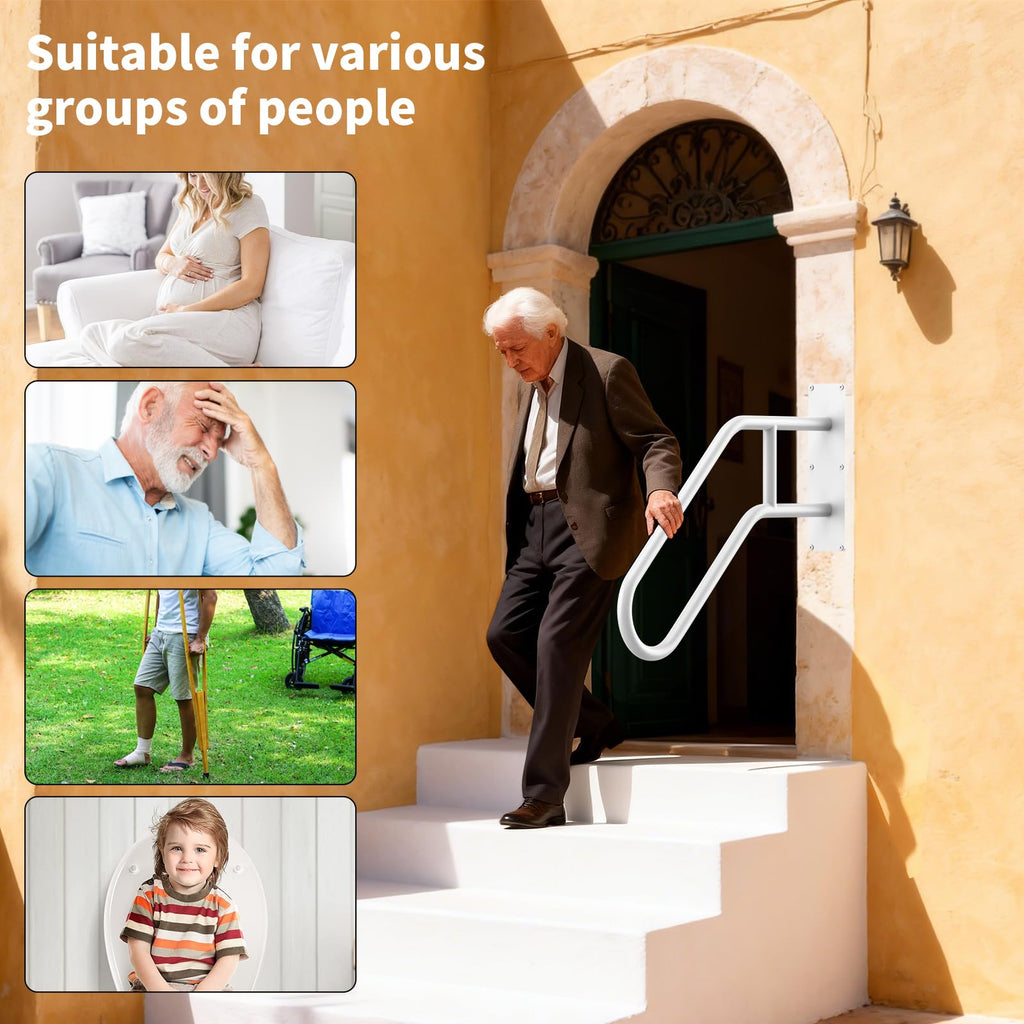 U-Shaped Outdoor Handrail, 2 Pack White Hand Railing 22.8 Inch
