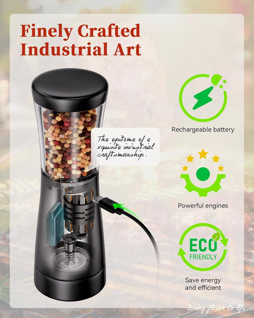 Electric Salt and Pepper Grinder Set with Storage Base, Stainless Steel Rechargeable Salt and Pepper Grinder Set - Set of 2
