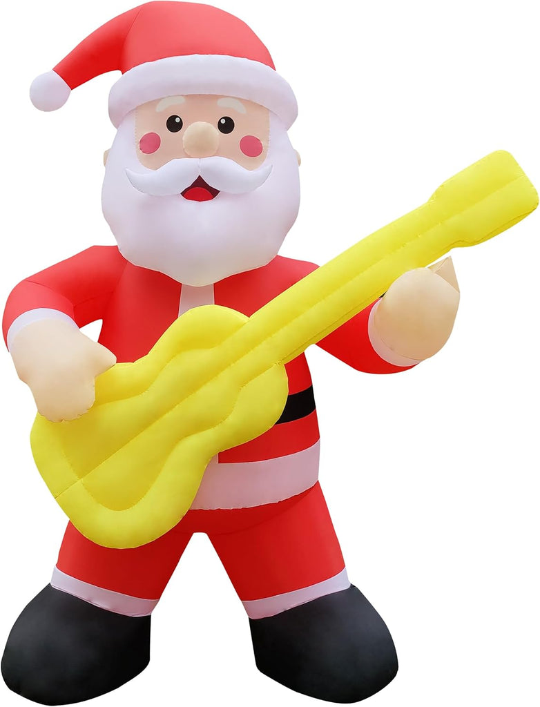 12FT Christmas Inflatables Outdoor Decorations Guitar Santa with LED Lights Christmas Blow Up Yard Decoration for
