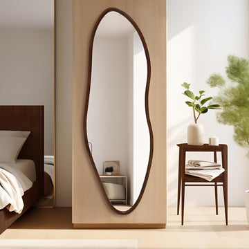 Irregular Full Length Mirror, 65"x22" Wooden Farmhouse Full Body Mirror, Large Asymmetrical Wall Mirrors Entryway