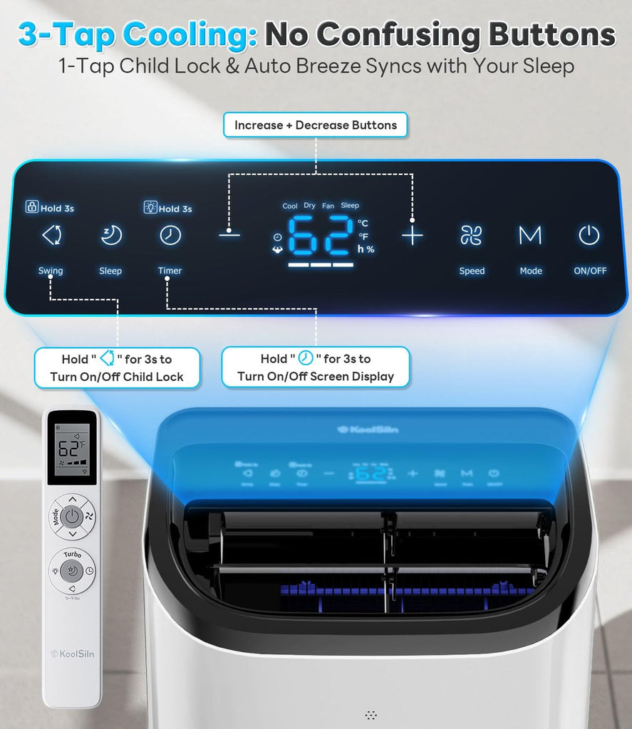 12,000 BTU Portable Air Conditioner Cools Up to 550 Sq.Ft, Auto