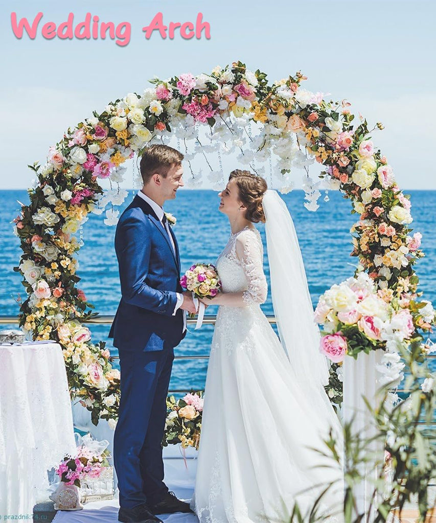 Metal 8Ft Wide 7Ft High, Wedding Arch Frame for Wedding Decorations, Balloon Arch Stand with Base for Ceremony