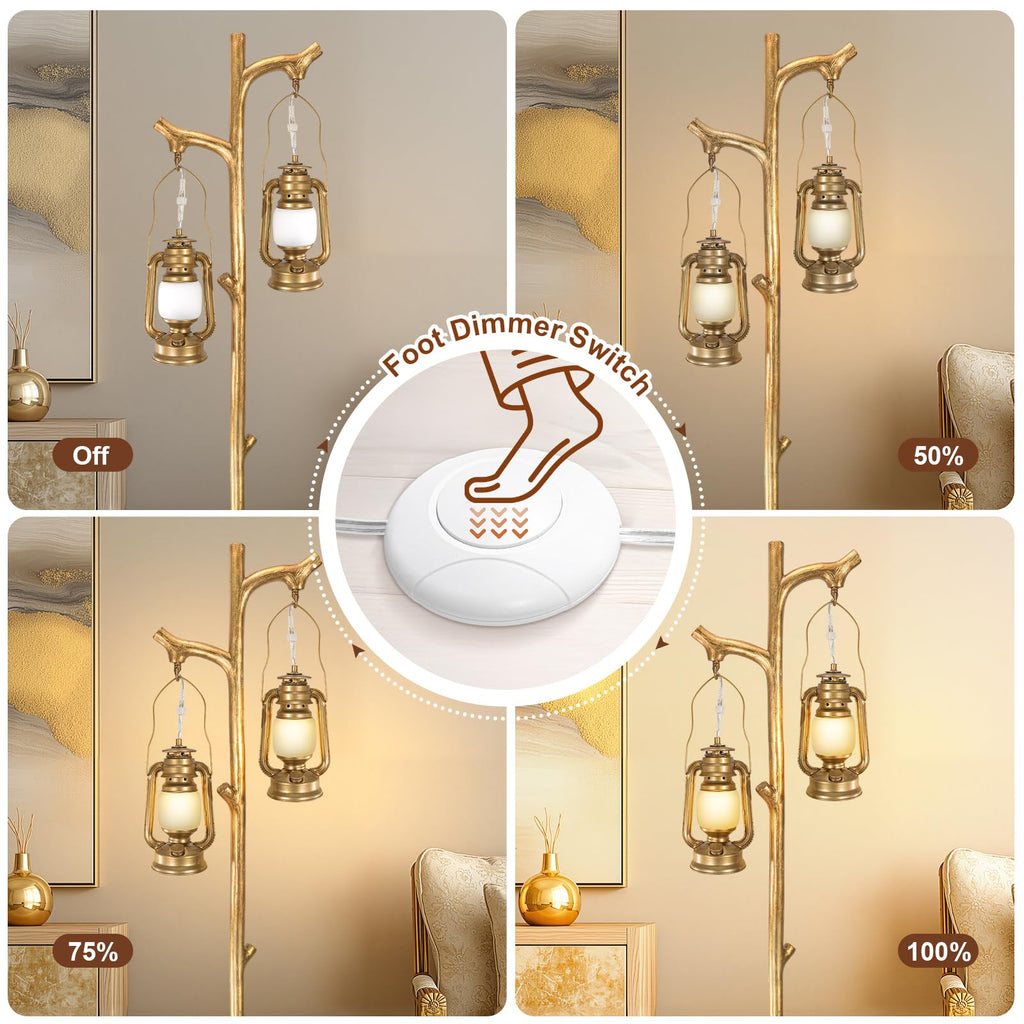 68" Tall Gold Floor Lamp with Lanterns, Dimmable Brightness