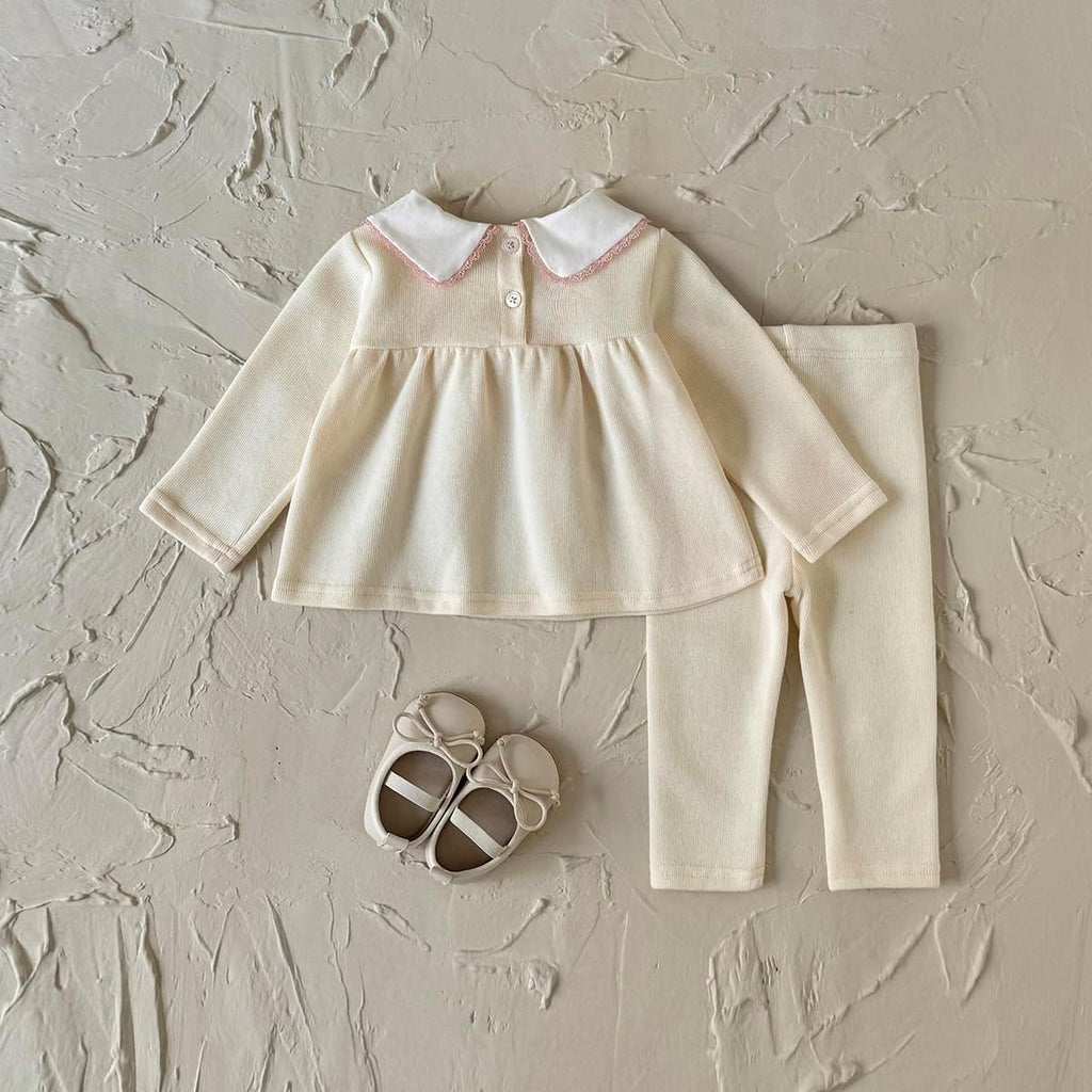 Baby Girl Clothing Set, Peter Pan Collar Bow Top + Pants Toddler Girl Clothes, Piece Outfits for Baby Girls ( - )
