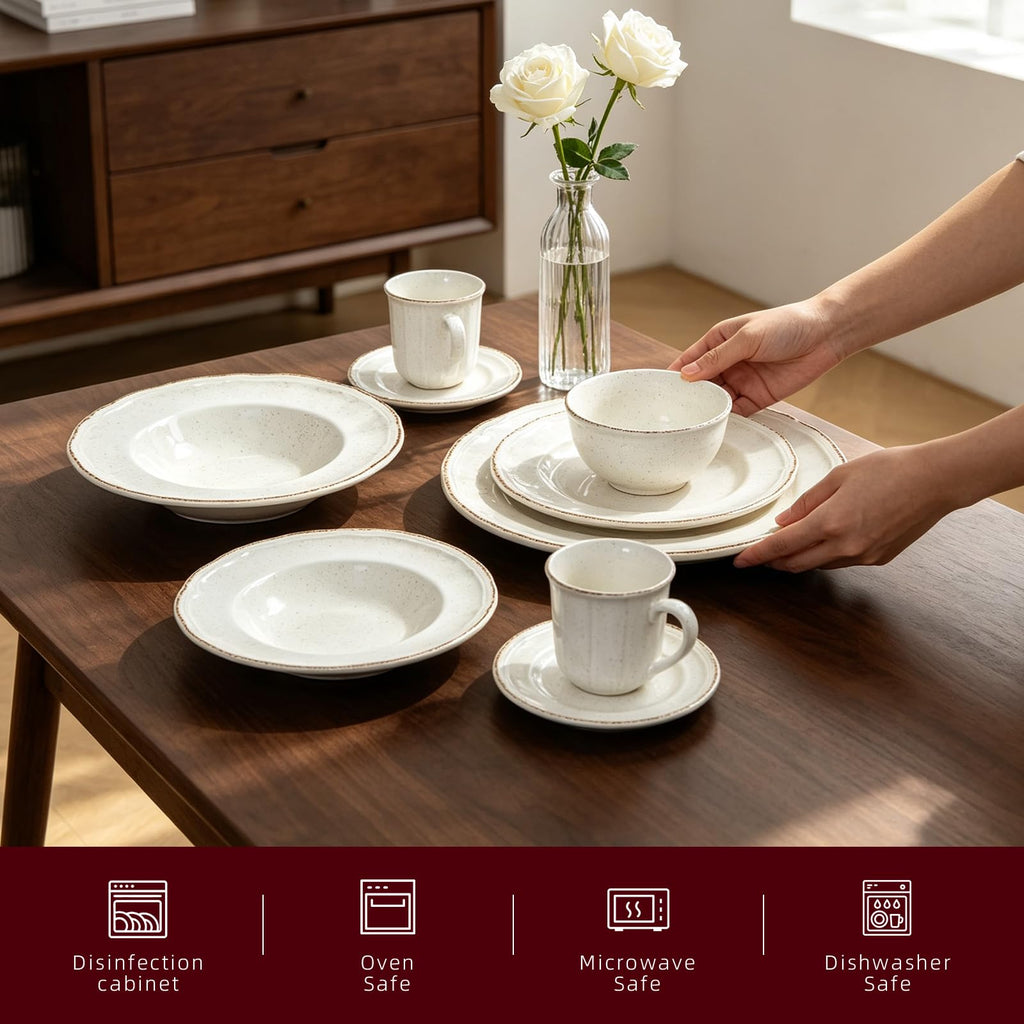 56pc Stoneware Dinnerware Set, Speckled Antique White