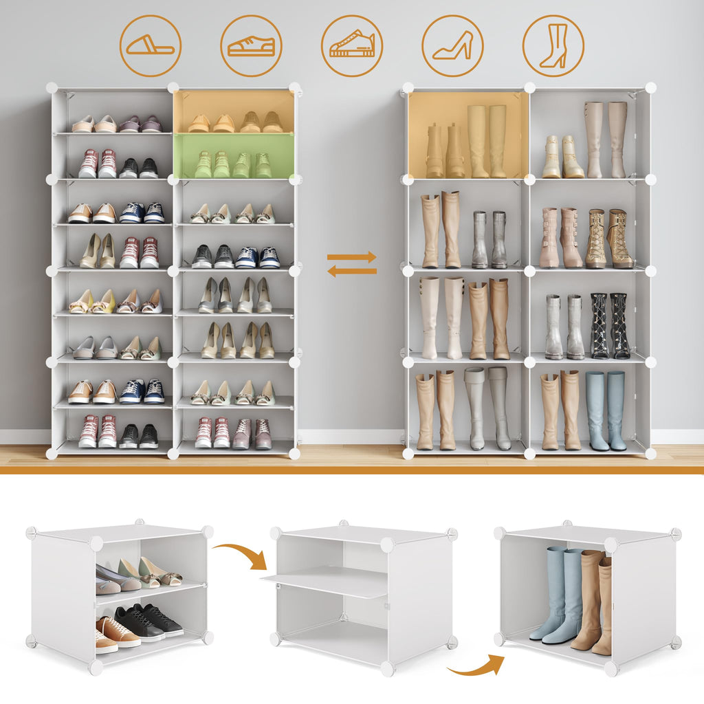 Shoe Storage Cabinet, Modular Plastic Shoe Rack, Cube Shoe Organizer, Dustproof and Waterproof, 8-Layer Stackable