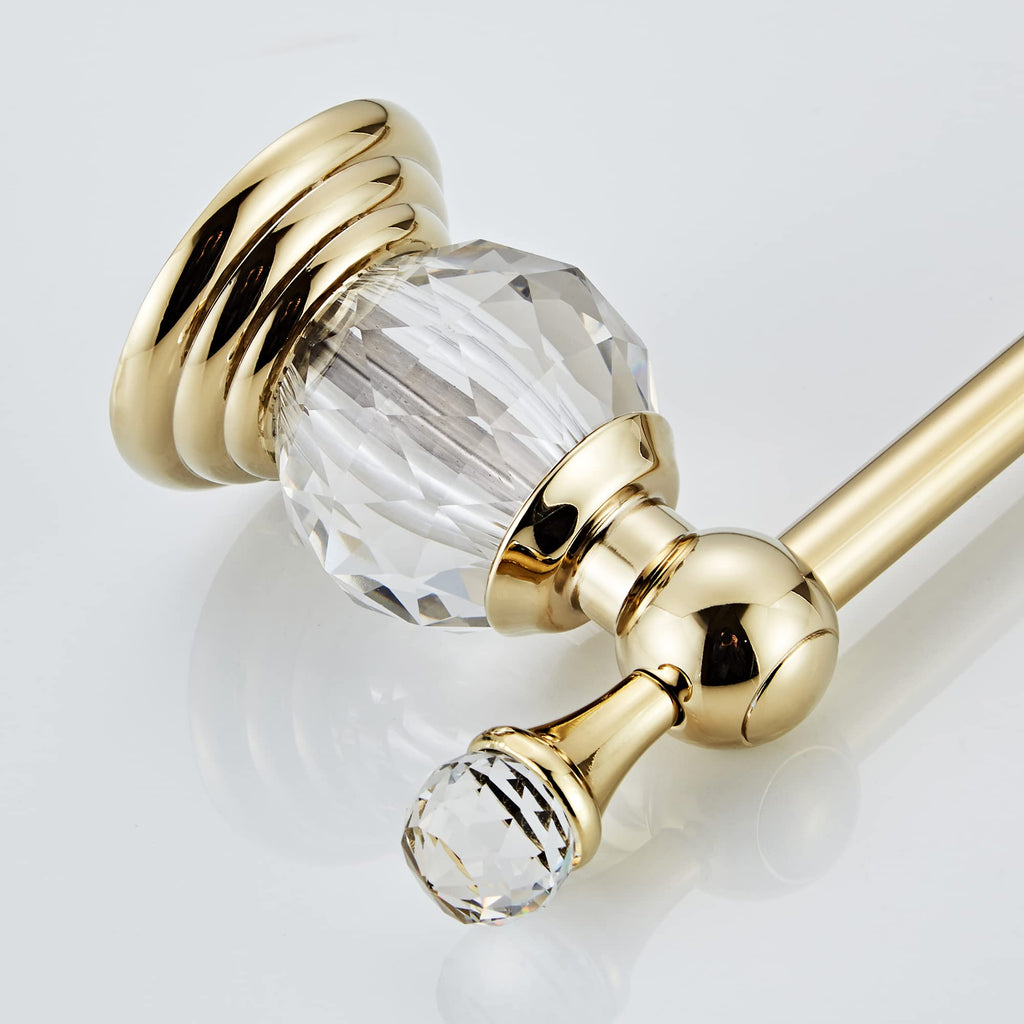 Crystal Bathroom Hardware Set, Adjustable Towel Rack, Toilet Roll Paper Holder, Hand Towel Holder, Hook, Gold Bathroom