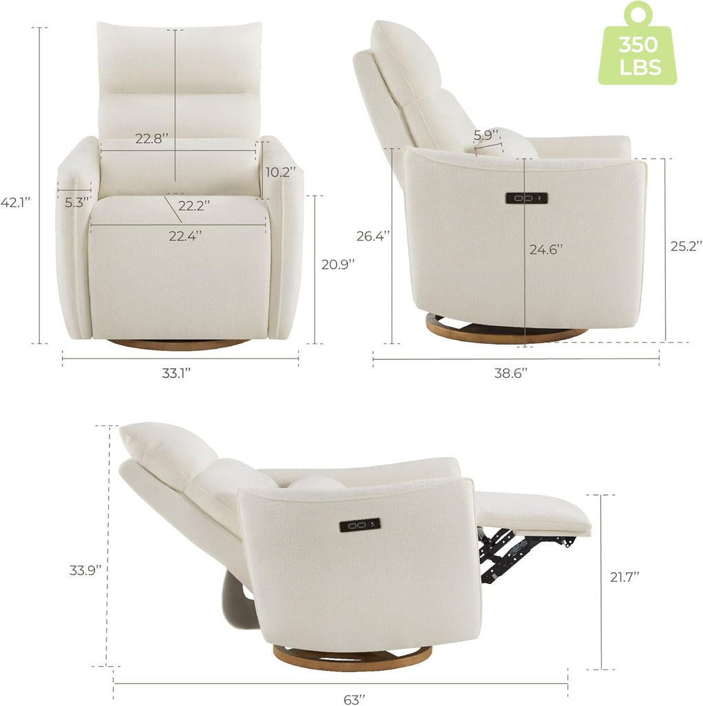 Power Swivel Glider Recliner Chair, Dual Motor Nursery Glider, Cream | Nursery Rocking Chair with Adjustable Power