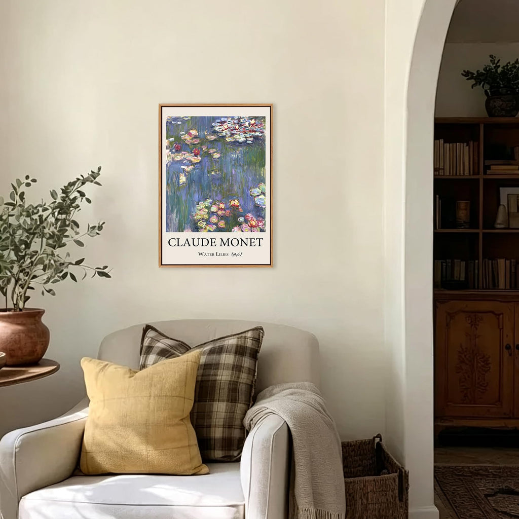 Claude Monet Framed Canvas Wall Art, Water Lilies Impressionist Famous Oil Painting, Modern Canvas Wall Art, bed room