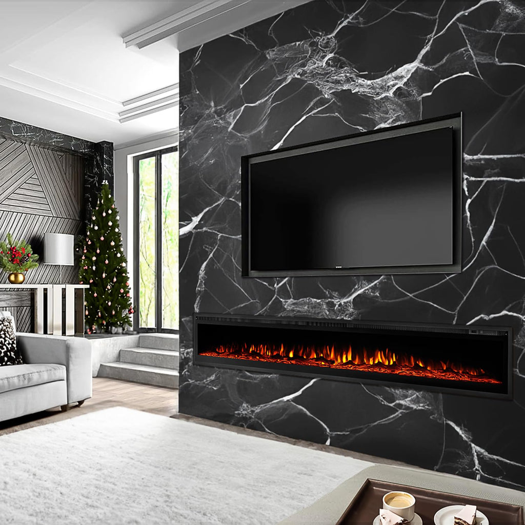 100 inch Electric Fireplace Inserts, Recessed and Wall Mounted Fireplace Silence Linear Fireplace with Timer, Remote