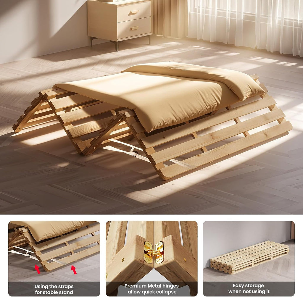 Floor Bed Frame, Foldable Japanese Tatami Bed Frame for Futon Mattress