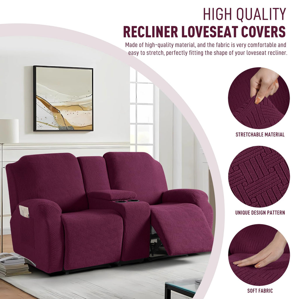 Loveseat Recliner Covers with Middle Console Slipcover, Burgundy