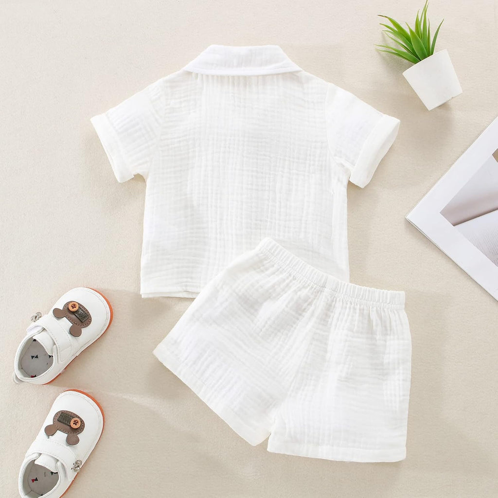 Baby Boys Clothes Set Toddler Infant Boys Button-down Shirt Tops + Cotton Gauze Shorts Summer Outfit 2PCS with Pockets