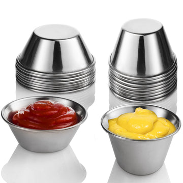 24 Pack, 2 Sizes) Small Sauce Cups, Stainless Steel Ramekin Dipping Sauce Cup, Commercial Grade Individual Round