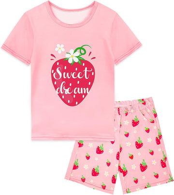 Girls Pajamas Short Sleeve Toddler Summer Pjs Girls' Sleepwear 2 Pieces Lounge Sets Kids Clothes