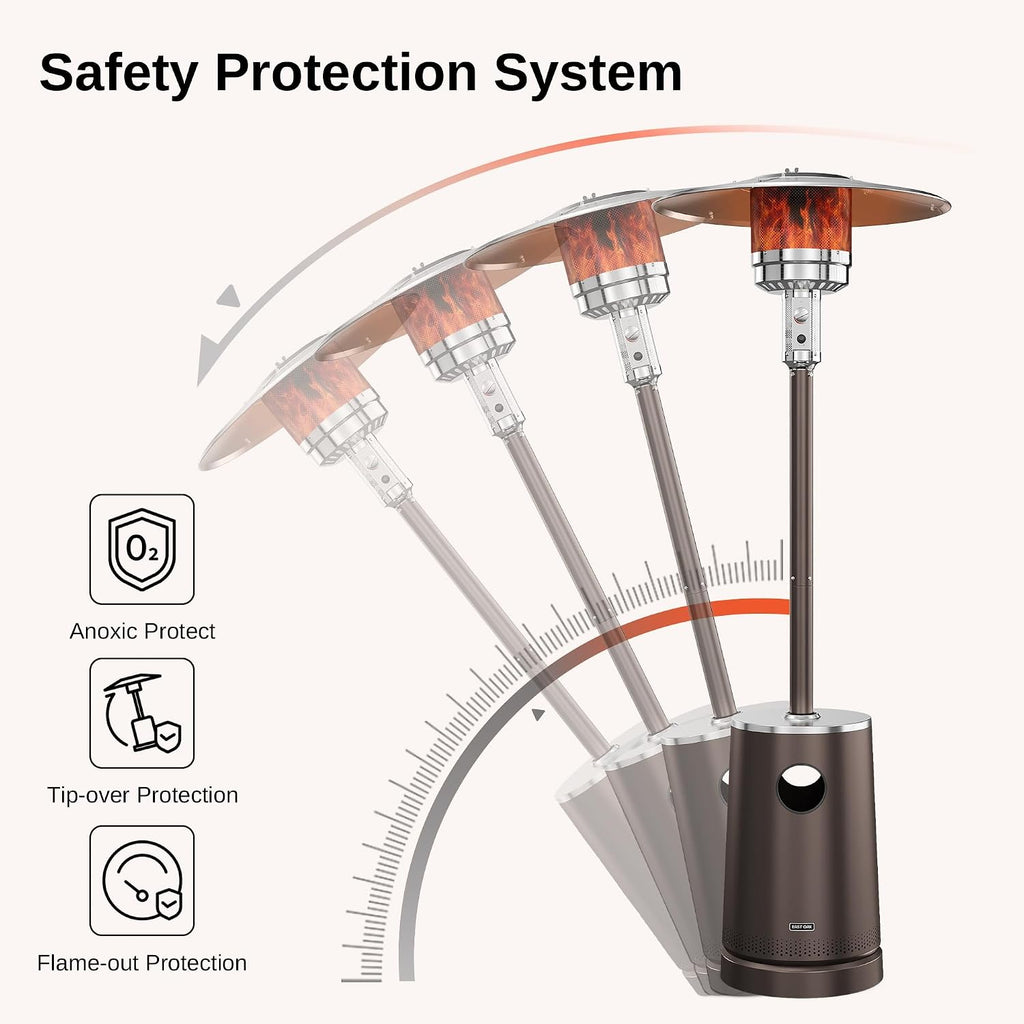 50,000 BTU Patio Heater with Sand Box, Table Design, Double-Layer Stainless Steel Burner, Wheels, Triple Protection