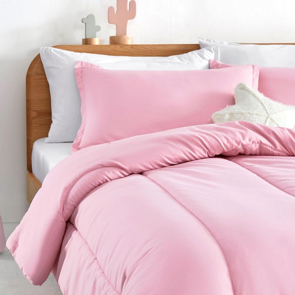 Kids Pink Bedding Comforter Set Full/Queen - Super Soft & Cute Printed 3-Piece Comforter Set All Seasons for Girls