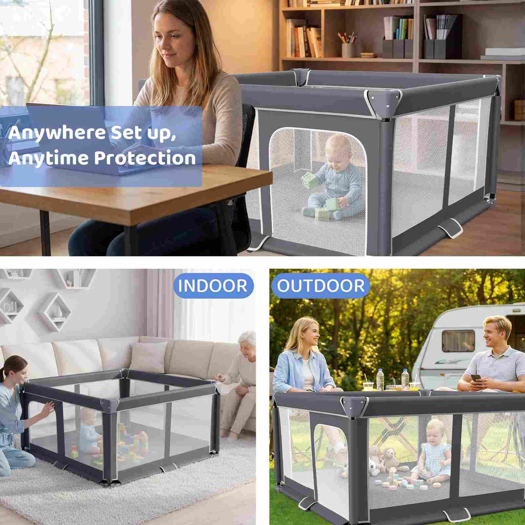 Foldable Baby Playpen with Mat, 50"x50" Safety Play Yard for Babies & Toddlers - Indoor & Outdoor Use with Carry Bag