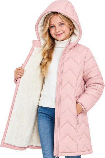 Girls' Winter Coat Sharpa Lined Hooded Long Down Puffer Jacket