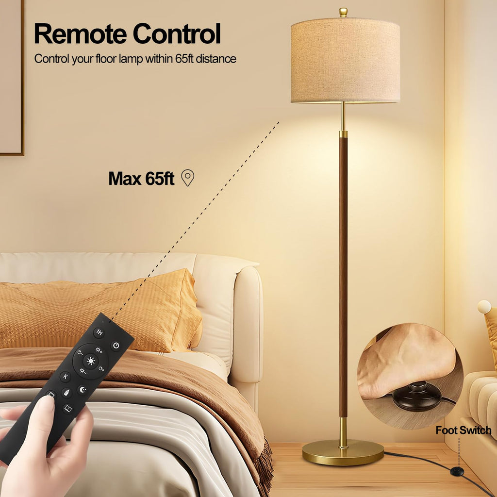 Wood Floor Lamps Farmhouse Floor Lamp with Remote Control,Dimmable Vintage Floor Lamp Mid Century Modern Standing