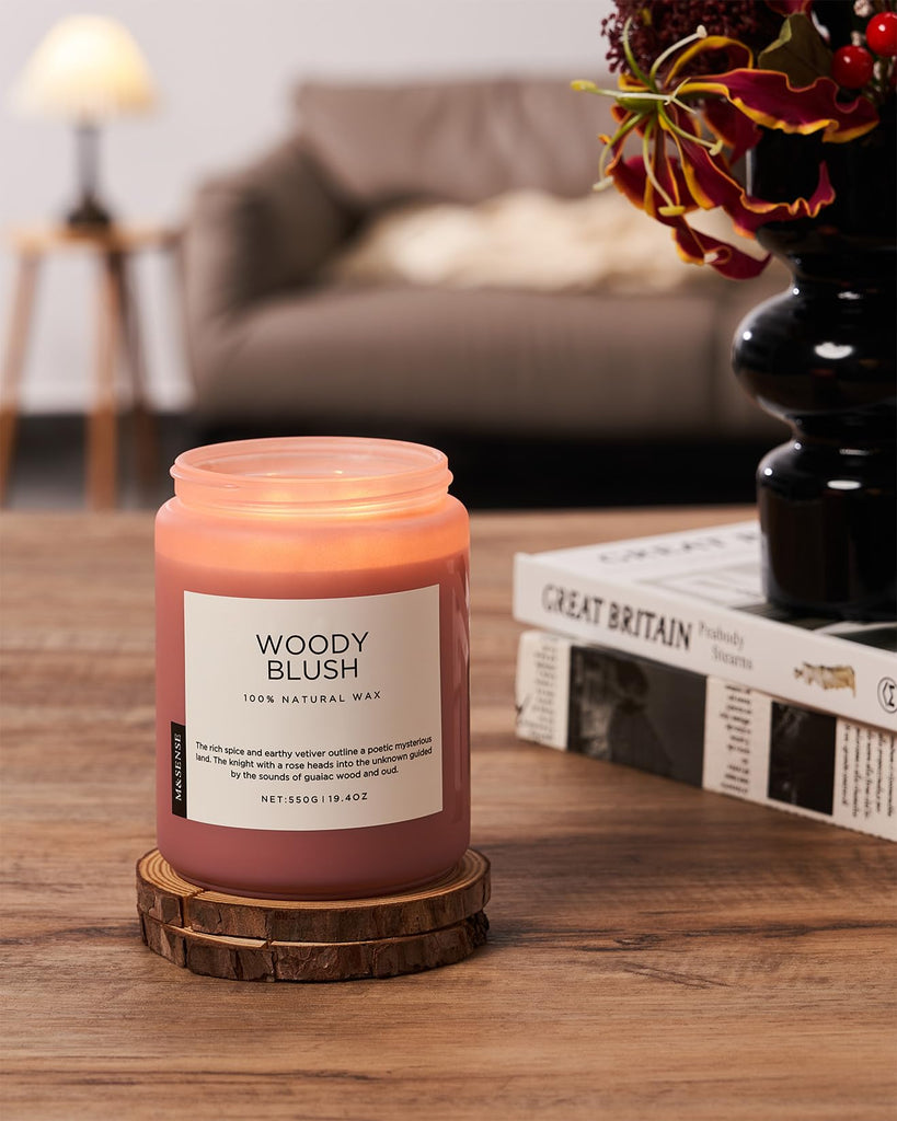Large Rose Oud Scented Candles, 19.4oz Natural Soy Wax, 110-Hour