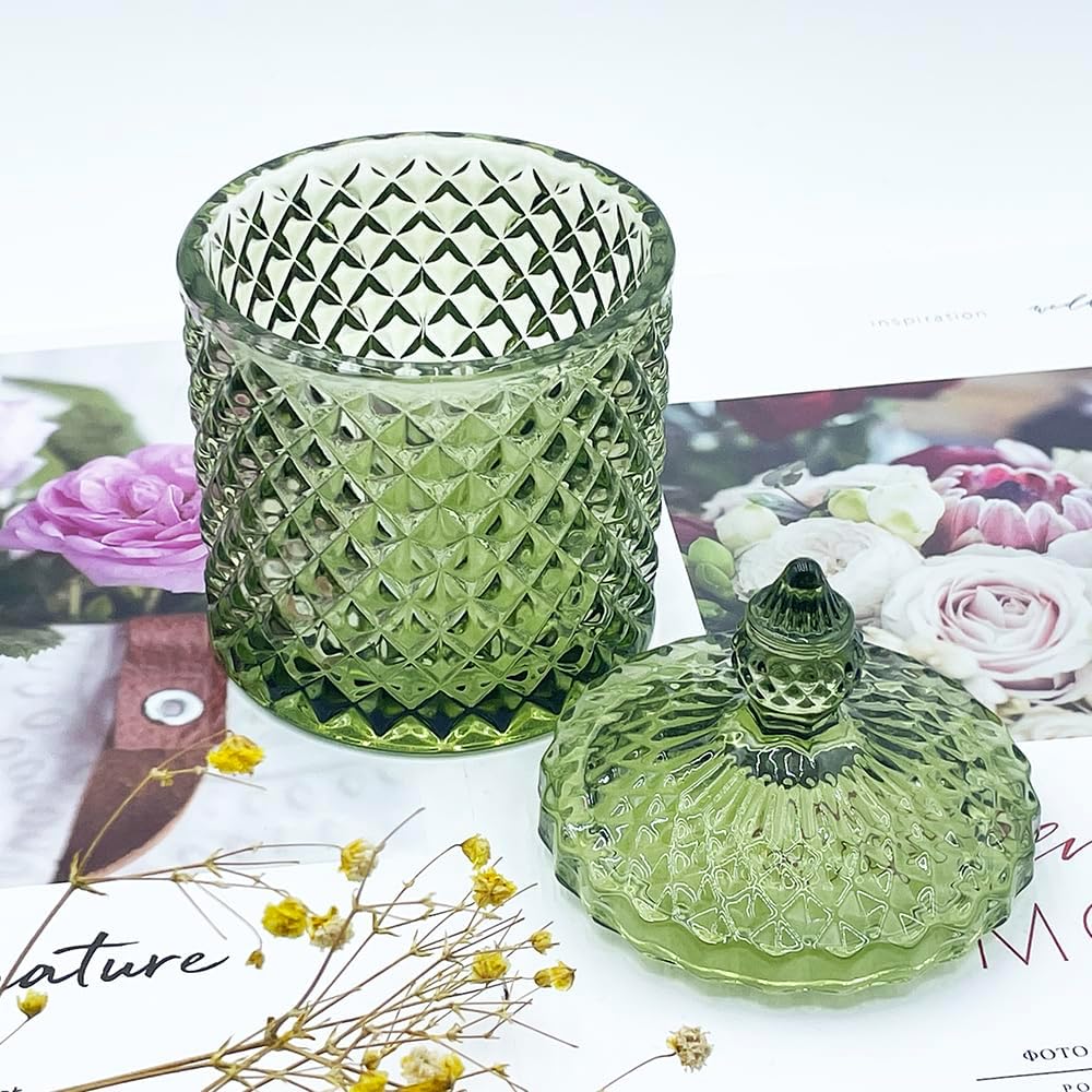 Colorful Glass Jar With Lid,Candy Cookie Jars,Jewelry Box,Christmas Decorative Jar(Olive Green)