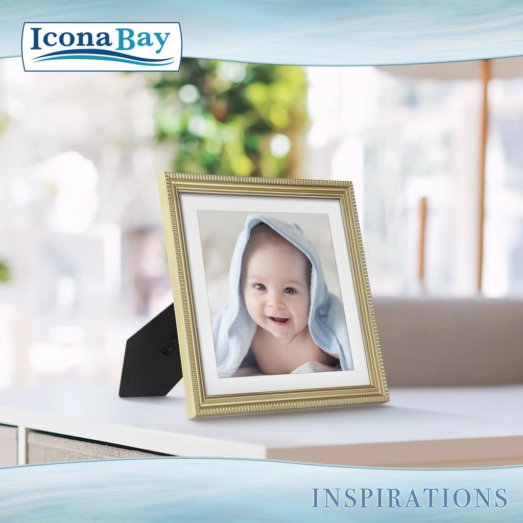 8x8 Picture Frames with 6x6 Mat, Gold, 6 Pack, Contemporary, Inspirations