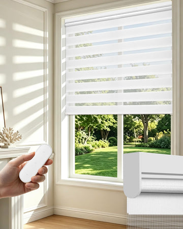 Motorized Zebra Blinds with Remote, Electric Dual-Layer Shades with Dry Battery-Powered, Smart Window Blind with