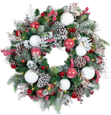 30 Inch Pre-Lit Artificial Christmas Wreath, Frosted Wonderland