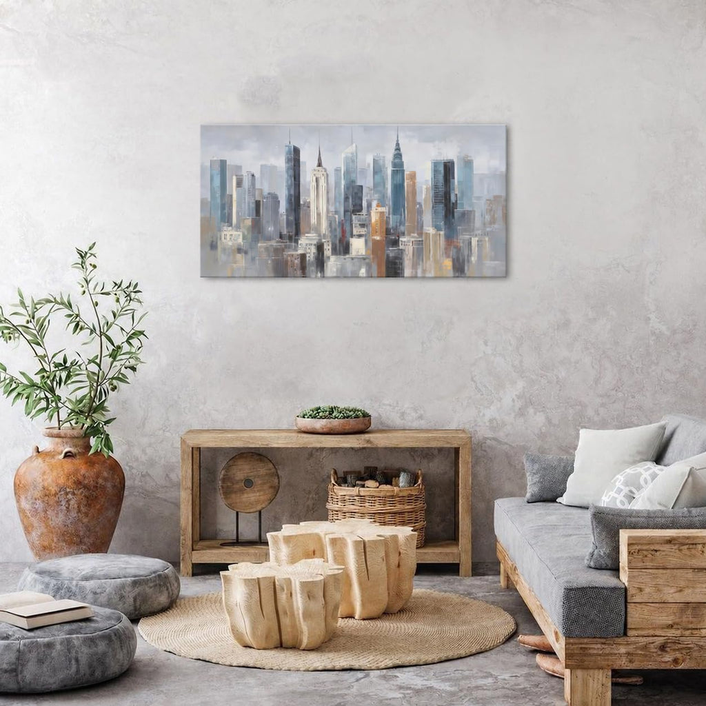 York City Wall Manhattan Skyline Canvas Pictures NYC Abstract Cityscape Prints Paintings Blue Grey City Landscape