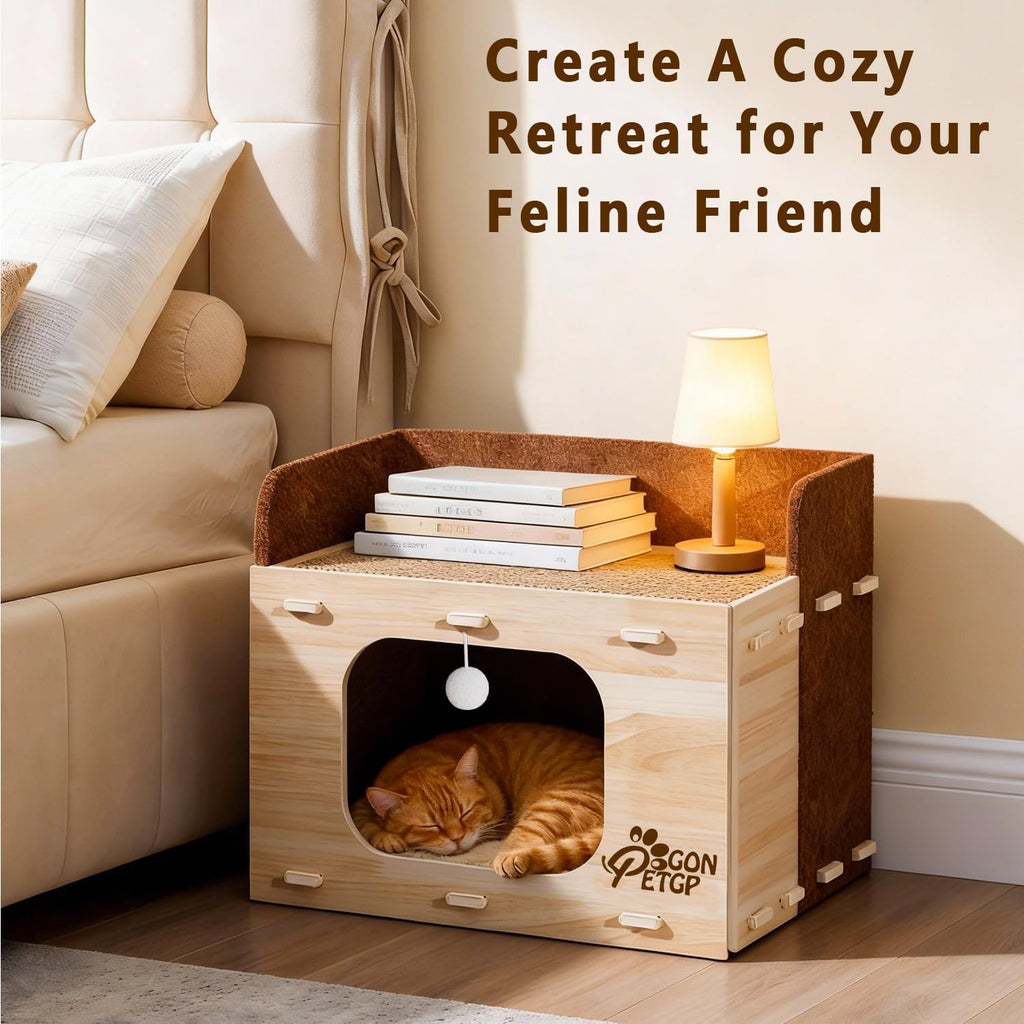 Cat Houses for Indoor Cats, Two-Story Cat Bed Cube for Multiple Small Kittens, Removable Felt Cat Cave Hideaway Condo